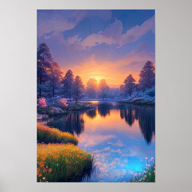 Naturfjäder. Orange Sunset Poster (Framsidan)