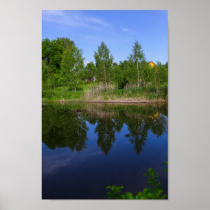 Naturfloden Träd Blue Sjö, Grönt, Vitryssland Poster
