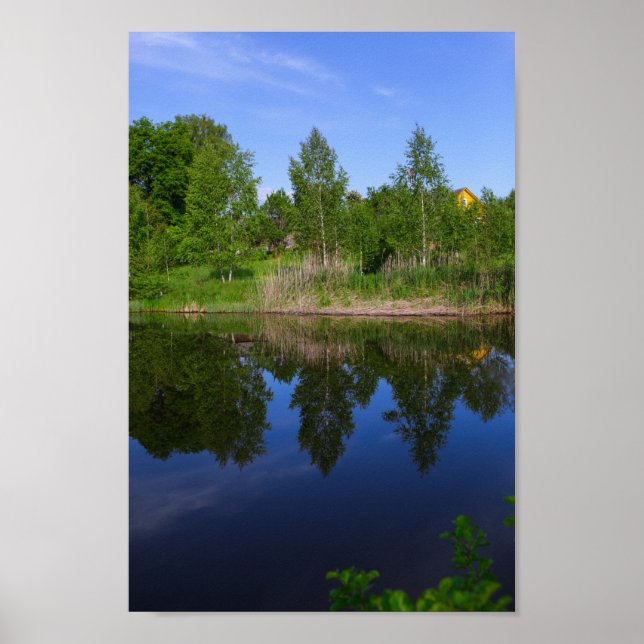 Naturfloden Träd Blue Sjö, Grönt, Vitryssland Poster (Framsidan)