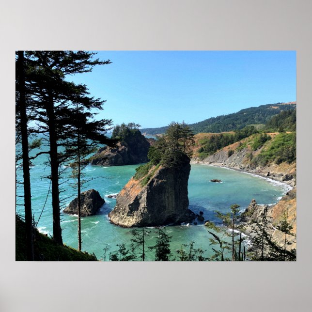 Naturfoto för Oregon Kusten Sunny Beach Sten Beach Poster (Framsidan)