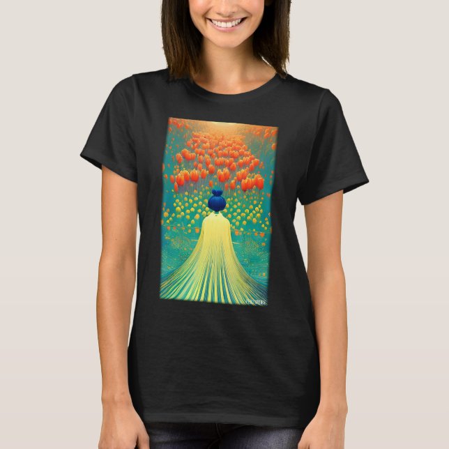 Naturgard Tulip Lily Flower Vår Meadow Grönt T Shirt (Framsida)