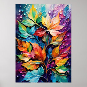 Naturgur konst, vibrant Färg Löv Dewdroppe Poster