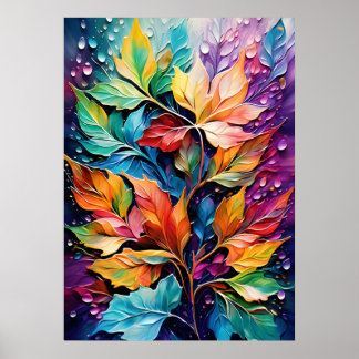 Naturgur konst, vibrant Färg Löv Dewdroppe Poster