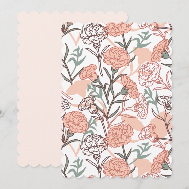 Naturinspirerad blomster: Nejlikablommönster Julkort (Fram/baksida)
