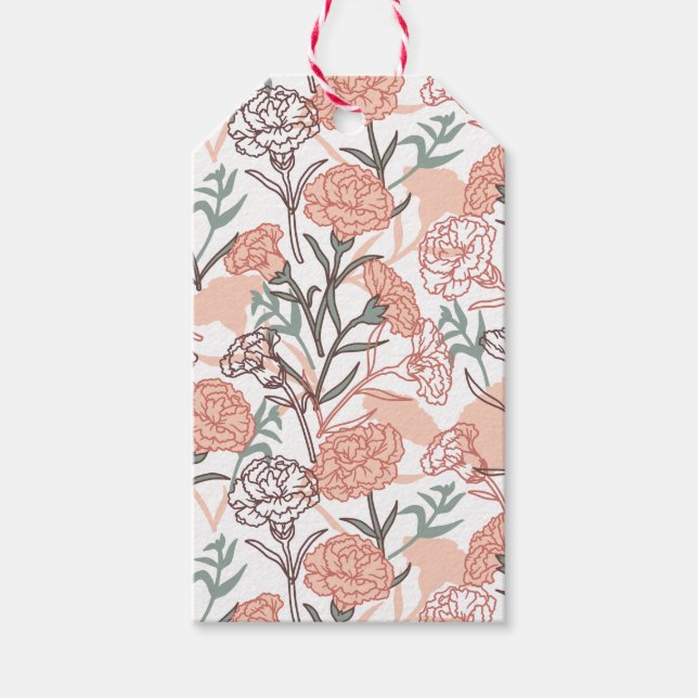 Naturinspirerad blomster: Nejlikablommuster Presentetikett (Framsidan)