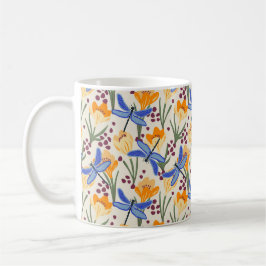 Naturinspirerad Dragonfly- och Crocus-Blommigt Kaffemugg