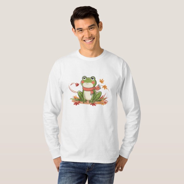 Naturinspirerad grodkonst - Red Scarf Frog T Shirt (Hel framsida)