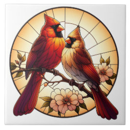 Naturinspirerad kardinal Pair-lagrad glasbild Kakelplatta