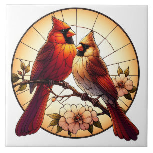 Naturinspirerad kardinal Pair-lagrad glasbild Kakelplatta