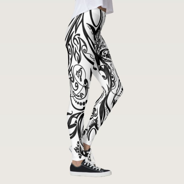 Naturinspirerad monokrom konst leggings (Höger)