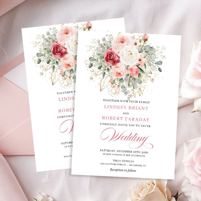 Naturinspirerad rosafärgad bröllopsinbjudan i boho inbjudningar (Nature-Inspired Blush Roses Boho Wedding Invite)