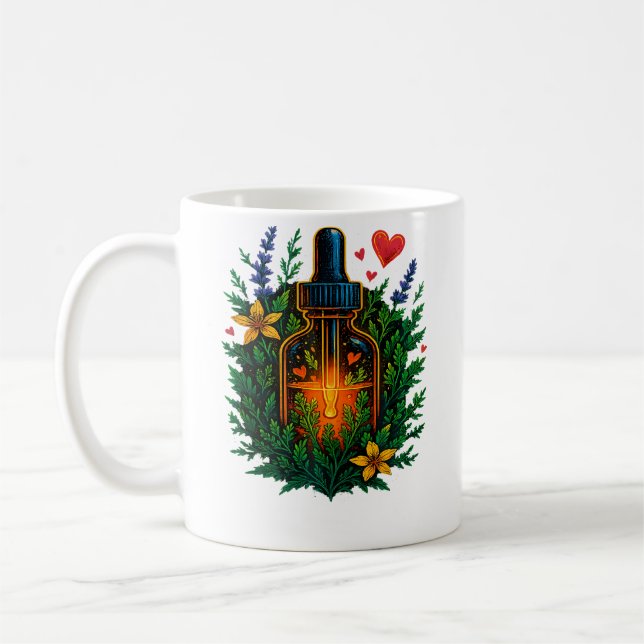 Naturinspirerad tinktur-elixirflaska med örter kaffemugg (Vänster)