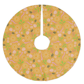Naturinspirerade blommor och varelser julgransmatta borstad polyester