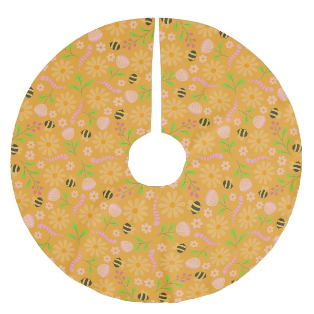 Naturinspirerade blommor och varelser julgransmatta borstad polyester (Framsidan)