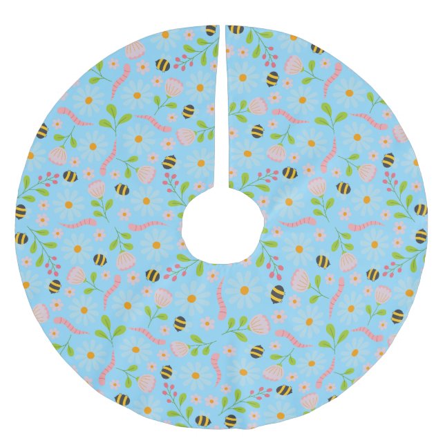 Naturinspirerade blommor och varelser julgransmatta borstad polyester (Framsidan)