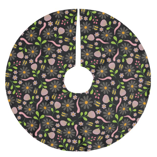 Naturinspirerade blommor och varelser julgransmatta borstad polyester (Framsidan)