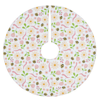 Naturinspirerade blommor och varelser julgransmatta borstad polyester