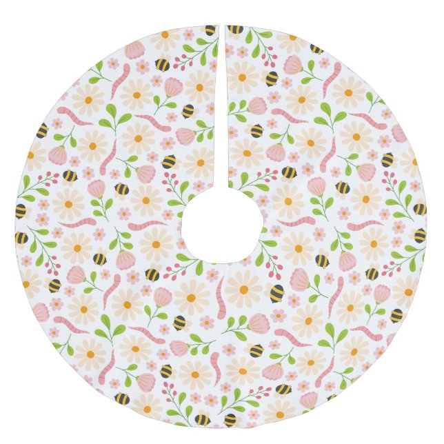 Naturinspirerade blommor och varelser julgransmatta borstad polyester (Framsidan)