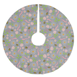 Naturinspirerade blommor och varelser julgransmatta borstad polyester