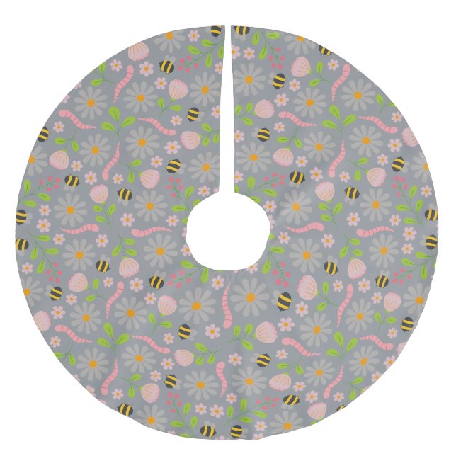 Naturinspirerade blommor och varelser julgransmatta borstad polyester (Framsidan)