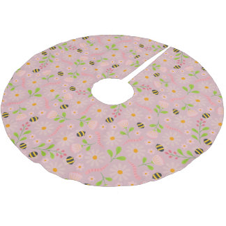 Naturinspirerade blommor och varelser julgransmatta borstad polyester