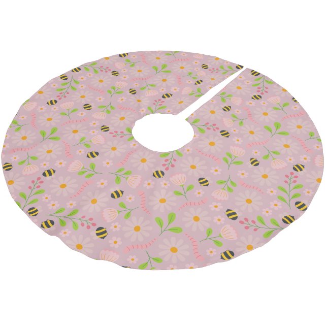 Naturinspirerade blommor och varelser julgransmatta borstad polyester (Vinklad)