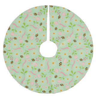 Naturinspirerade blommor och varelser julgransmatta borstad polyester