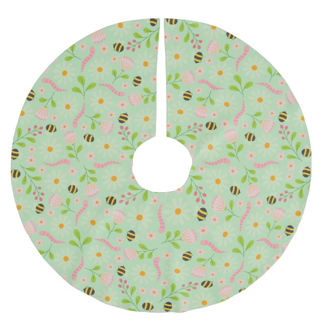 Naturinspirerade blommor och varelser julgransmatta borstad polyester (Framsidan)