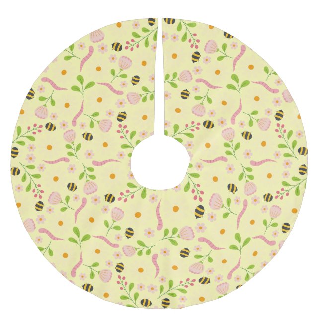 Naturinspirerade blommor och varelser julgransmatta borstad polyester (Framsidan)