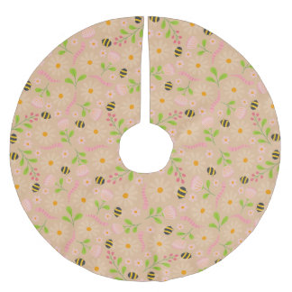 Naturinspirerade blommor och varelser julgransmatta borstad polyester