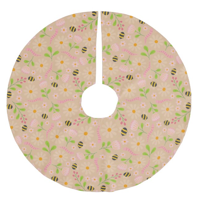 Naturinspirerade blommor och varelser julgransmatta borstad polyester (Framsidan)