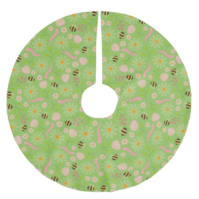 Naturinspirerade blommor och varelser julgransmatta borstad polyester (Framsidan)