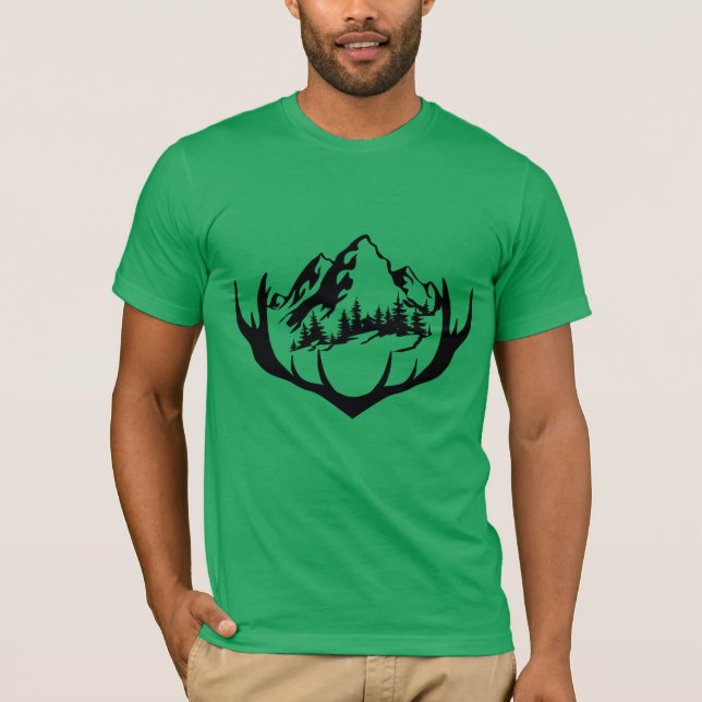 Naturinspirerat berg och Forest Antler-design T Shirt (Framsida)