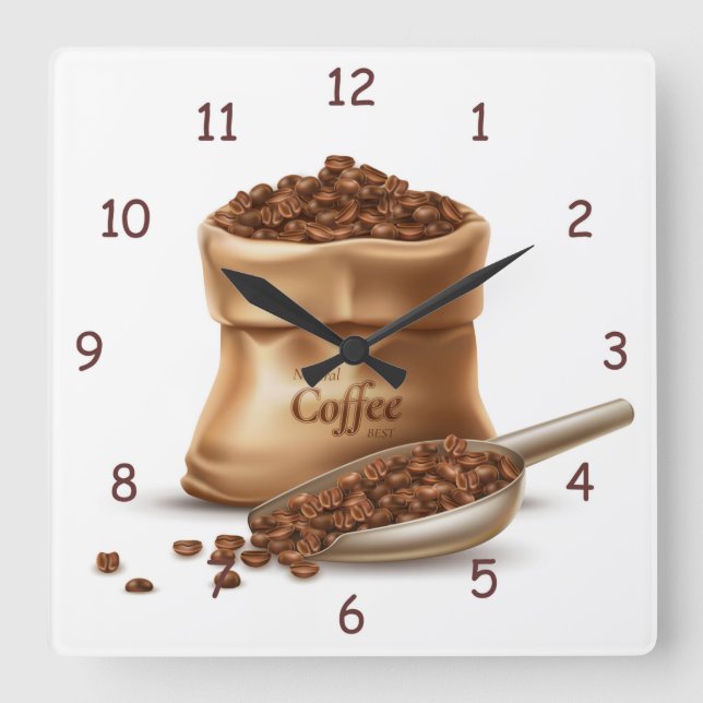 Naturkaffe bästa Bean Bag och Scoop Fyrkantig Klocka (Framsida)