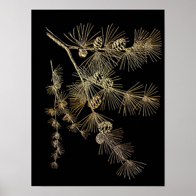 Naturkonst för växter i guld vid träd vid gren poster (Framsidan)