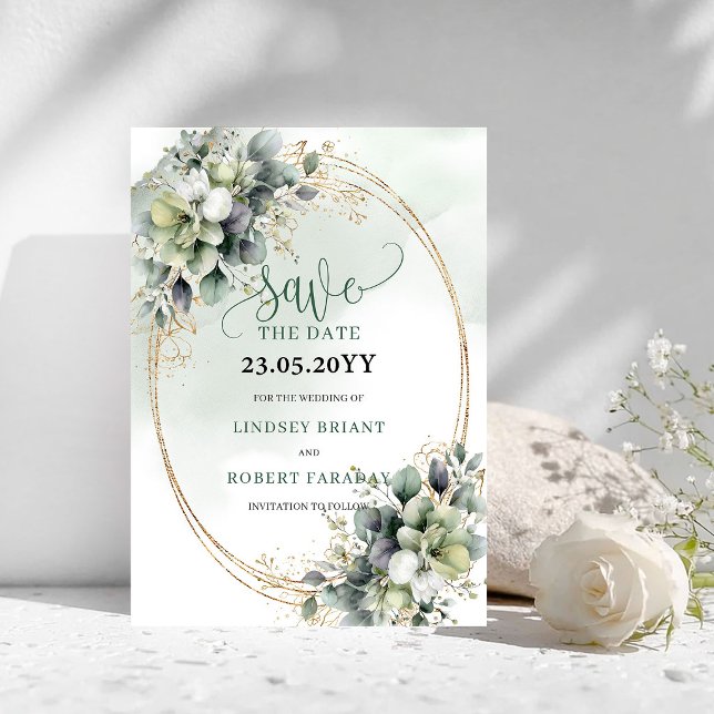 Naturkort med salvia grön botanisk Spara Datum-kor Datumet (Natural Sage Green Botanical Save The Date Card)