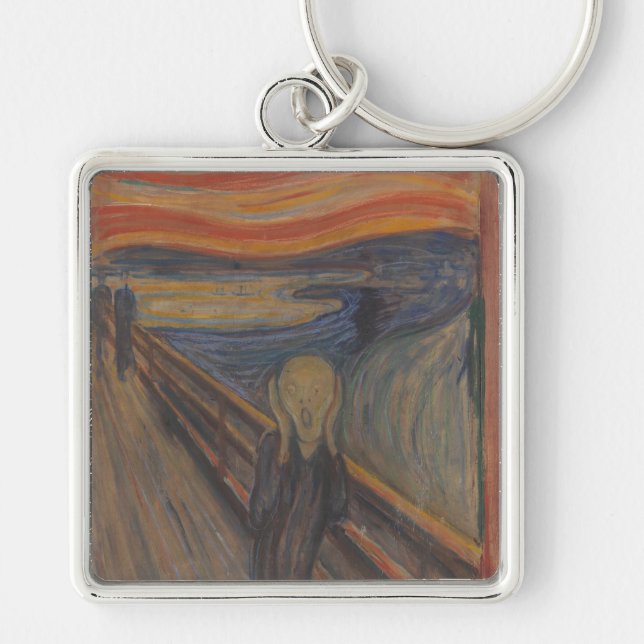 Naturkräm från Edvard Munch 1893 Fyrkantig Silverfärgad Nyckelring (Framsidan)