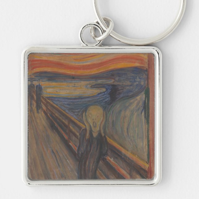 Naturkräm från Edvard Munch 1893 Fyrkantig Silverfärgad Nyckelring (Framsidan)