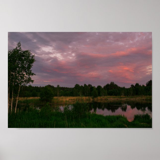 Naturlandskap Landsbygdsmiljö Sjö Sunset Poster (Framsidan)