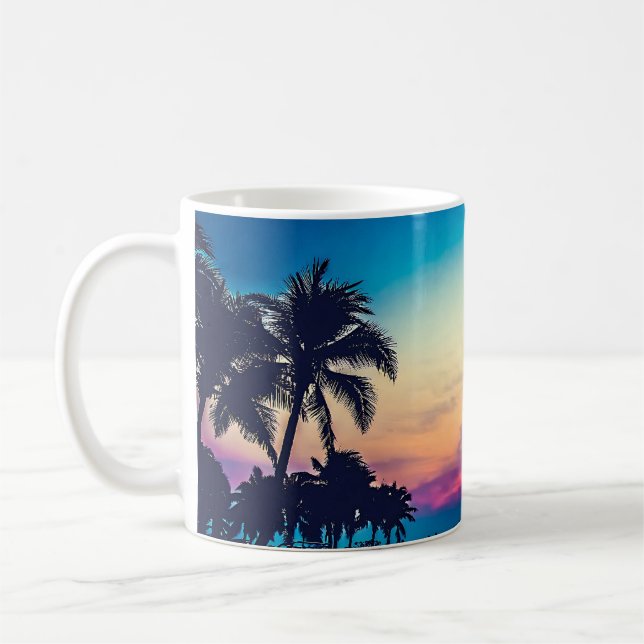 Naturlandskap med Bassäng Handflatan Träd Kaffemugg (Vänster)