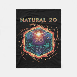 Naturlig 20 Flammande D20 Tärning Episk D&D Krit Fleecefilt
