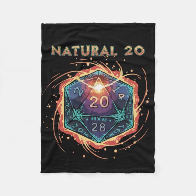 Naturlig 20 Flammande D20 Tärning | Episk D&D Krit Fleecefilt (Framsidan)
