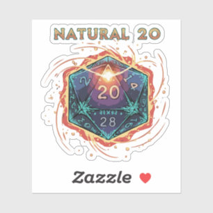 Naturlig 20 Flammande D20 Tärningar Episk D&D Kr Klistermärken