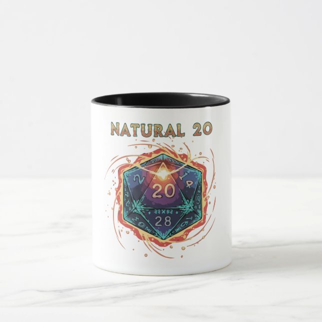 Naturlig 20 Flammande D20 Tärningar | Episk D&D Kr Mugg (Center)