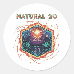 Naturlig 20 Flammande D20 Tärningar Episk D&D Kr Runt Klistermärke