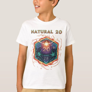 Naturlig 20 Flammande D20 Tärningar Episk D&D Kr T Shirt