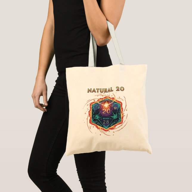 Naturlig 20 Flammande D20 Tärningar | Episk D&D Kr Tygkasse (Framsida (produkt))