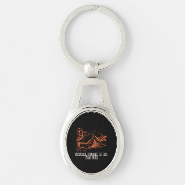 Naturlig behandling ovalt silverfärgad nyckelring (Framsidan)