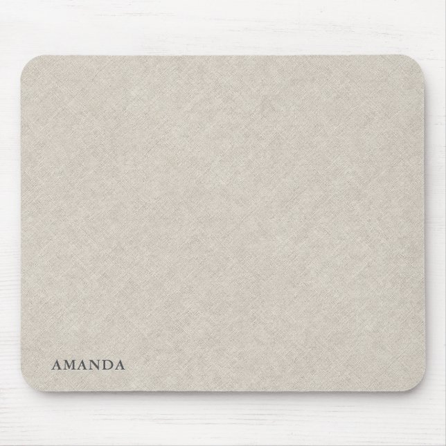Naturlig Beige Linne Textur Med Grå Typografi Musmatta (Framsidan)