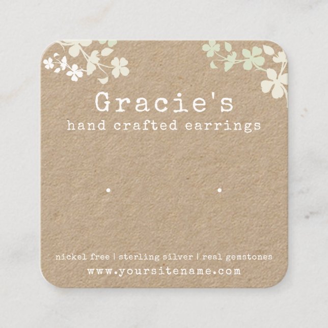 Naturlig Blommig Örhängekort  Fyrkantigt Visitkort (Framsida)